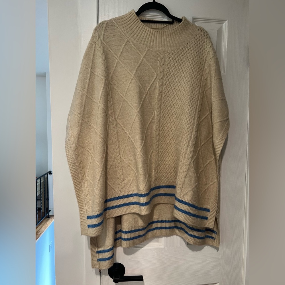 Free People Cream and Blue Knit Sweater